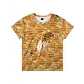 Детская футболка 3D с принтом Best food ever в Новосибирске, 100% гипоаллергенный полиэфир | прямой крой, круглый вырез горловины, длина до линии бедер, чуть спущенное плечо, ткань немного тянется | Тематика изображения на принте: burger | fast food | бургер | донер | фастфуд | шава | шаурма