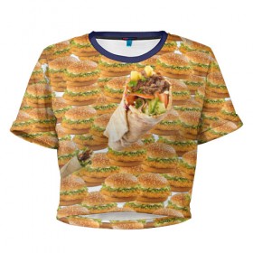 Женская футболка 3D укороченная с принтом Best food ever в Новосибирске, 100% полиэстер | круглая горловина, длина футболки до линии талии, рукава с отворотами | burger | fast food | бургер | донер | фастфуд | шава | шаурма
