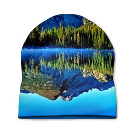 Шапка 3D с принтом Switzerland в Новосибирске, 100% полиэстер | универсальный размер, печать по всей поверхности изделия | kander valley | switzerland | вечер | вода | горы | деревья | зима | лес | огни | озеро | парк | подсветка | снег | швейцария