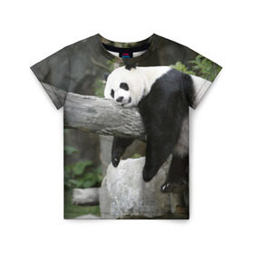 Детская футболка 3D с принтом Большая уставшая панда в Новосибирске, 100% гипоаллергенный полиэфир | прямой крой, круглый вырез горловины, длина до линии бедер, чуть спущенное плечо, ткань немного тянется | бамбук | животное | медведь