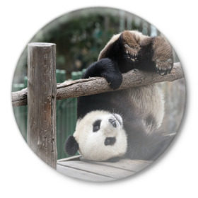 Значок с принтом Паркур панда в Новосибирске,  металл | круглая форма, металлическая застежка в виде булавки | Тематика изображения на принте: бамбук | животное | медведь