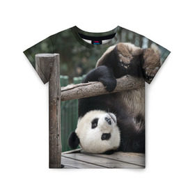 Детская футболка 3D с принтом Паркур панда в Новосибирске, 100% гипоаллергенный полиэфир | прямой крой, круглый вырез горловины, длина до линии бедер, чуть спущенное плечо, ткань немного тянется | бамбук | животное | медведь