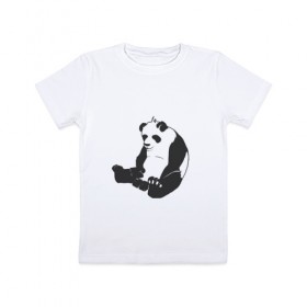 Детская футболка хлопок с принтом Задумчивый панда в Новосибирске, 100% хлопок | круглый вырез горловины, полуприлегающий силуэт, длина до линии бедер | бамбук | животное | медведь