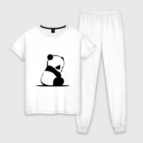 Женская пижама хлопок с принтом Грустный панда в Новосибирске, 100% хлопок | брюки и футболка прямого кроя, без карманов, на брюках мягкая резинка на поясе и по низу штанин | бамбук | животное | медведь