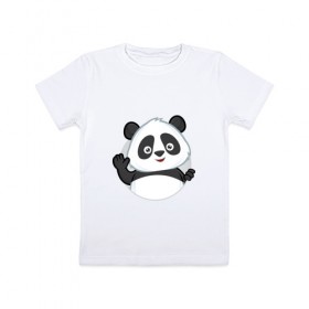 Детская футболка хлопок с принтом Привет, я панда в Новосибирске, 100% хлопок | круглый вырез горловины, полуприлегающий силуэт, длина до линии бедер | бамбук | животное | медведь