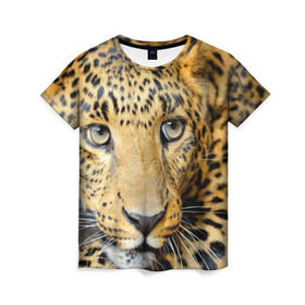 Женская футболка 3D с принтом Леопард в Новосибирске, 100% полиэфир ( синтетическое хлопкоподобное полотно) | прямой крой, круглый вырез горловины, длина до линии бедер | властелин | глаз | грация | животные | зверь | кот | кошачий | кошки | крупный | леопард | лес | млекопитающее | природа | пятна | рыжий | усатый | усы | фауна | флора | хищник | хозяин | царь джунгли
