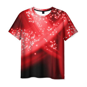 Мужская футболка 3D с принтом Звёздный шлейф в Новосибирске, 100% полиэфир | прямой крой, круглый вырез горловины, длина до линии бедер | абстракция | блеск | гламур | звёздочка | звёзды | красный | огни