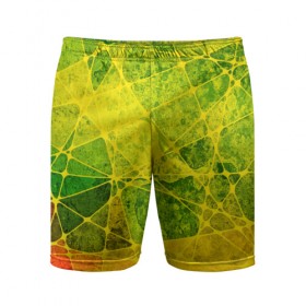 Мужские шорты 3D спортивные с принтом Particles в Новосибирске,  |  | желтый | зеленый | потертый | треугольники | яркий
