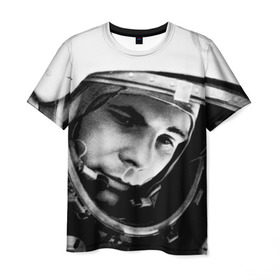 Мужская футболка 3D с принтом Юрий Гагарин в Новосибирске, 100% полиэфир | прямой крой, круглый вырез горловины, длина до линии бедер | первый космонавт