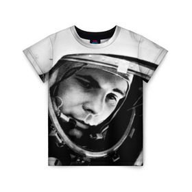 Детская футболка 3D с принтом Юрий Гагарин в Новосибирске, 100% гипоаллергенный полиэфир | прямой крой, круглый вырез горловины, длина до линии бедер, чуть спущенное плечо, ткань немного тянется | первый космонавт