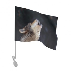 Флаг для автомобиля с принтом Вой серого волка в Новосибирске, 100% полиэстер | Размер: 30*21 см | серый