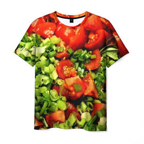 Мужская футболка 3D с принтом Салатик в Новосибирске, 100% полиэфир | прямой крой, круглый вырез горловины, длина до линии бедер | зеленый | красный | нарезка | овощи | яркий