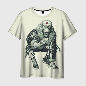 Мужская футболка 3D с принтом Обезьяна с пистолетом в Новосибирске, 100% полиэфир | прямой крой, круглый вырез горловины, длина до линии бедер | звезда | пистолет | шапка | шимпанзе