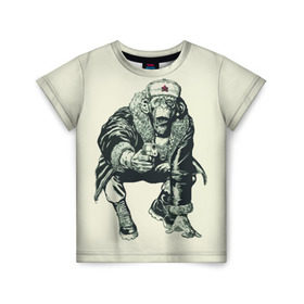 Детская футболка 3D с принтом Обезьяна с пистолетом в Новосибирске, 100% гипоаллергенный полиэфир | прямой крой, круглый вырез горловины, длина до линии бедер, чуть спущенное плечо, ткань немного тянется | Тематика изображения на принте: звезда | пистолет | шапка | шимпанзе