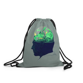 Рюкзак-мешок 3D с принтом Голова горшок в Новосибирске, 100% полиэстер | плотность ткани — 200 г/м2, размер — 35 х 45 см; лямки — толстые шнурки, застежка на шнуровке, без карманов и подкладки | голова | горшок | колба | стекло | цветок | человек