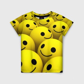 Детская футболка 3D с принтом Счастливые смайлики в Новосибирске, 100% гипоаллергенный полиэфир | прямой крой, круглый вырез горловины, длина до линии бедер, чуть спущенное плечо, ткань немного тянется | no problems | smile | без проблем | весёлый | довольный | оптимизм | позитив | позитивный | радость | смайлики | смех | счастливый | счастье | улыбаться | улыбка | хорошее настроение