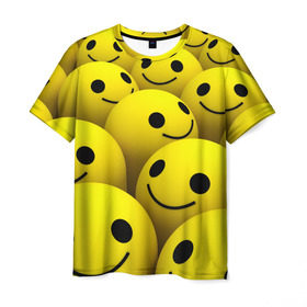 Мужская футболка 3D с принтом Счастливые смайлики в Новосибирске, 100% полиэфир | прямой крой, круглый вырез горловины, длина до линии бедер | no problems | smile | без проблем | весёлый | довольный | оптимизм | позитив | позитивный | радость | смайлики | смех | счастливый | счастье | улыбаться | улыбка | хорошее настроение