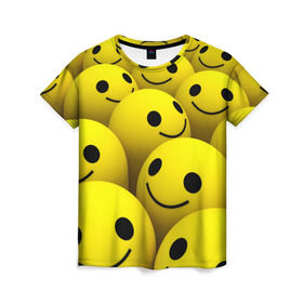 Женская футболка 3D с принтом Счастливые смайлики в Новосибирске, 100% полиэфир ( синтетическое хлопкоподобное полотно) | прямой крой, круглый вырез горловины, длина до линии бедер | no problems | smile | без проблем | весёлый | довольный | оптимизм | позитив | позитивный | радость | смайлики | смех | счастливый | счастье | улыбаться | улыбка | хорошее настроение