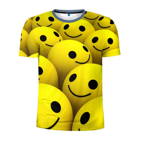 Мужская футболка 3D спортивная с принтом Счастливые смайлики в Новосибирске, 100% полиэстер с улучшенными характеристиками | приталенный силуэт, круглая горловина, широкие плечи, сужается к линии бедра | no problems | smile | без проблем | весёлый | довольный | оптимизм | позитив | позитивный | радость | смайлики | смех | счастливый | счастье | улыбаться | улыбка | хорошее настроение