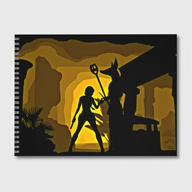 Альбом для рисования с принтом Tomb Raider в Новосибирске, 100% бумага
 | матовая бумага, плотность 200 мг. | Тематика изображения на принте: желтый | лара крофт | черный