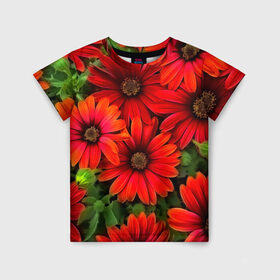 Детская футболка 3D с принтом Spring Flowers в Новосибирске, 100% гипоаллергенный полиэфир | прямой крой, круглый вырез горловины, длина до линии бедер, чуть спущенное плечо, ткань немного тянется | 3d | flower | весна | другие | красивые цветы | красные | лето | поле | полевой цветок | прикольные | природа | текстуры | цветочки | цветы