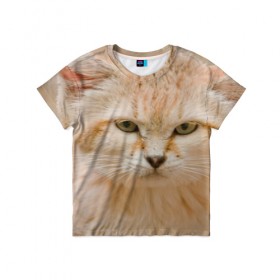Детская футболка 3D с принтом Рыжий кот в Новосибирске, 100% гипоаллергенный полиэфир | прямой крой, круглый вырез горловины, длина до линии бедер, чуть спущенное плечо, ткань немного тянется | грустный | добрый | животное | киса | киска кися | кот | котенок | котэ | кошка | красивый | лапа | лапка | ласковый | милый | моська | мурлыка | прикольный | смешной | унылый | усатый | шерсть