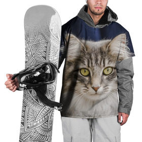 Накидка на куртку 3D с принтом Серый кот в Новосибирске, 100% полиэстер |  | грустный | добрый | животное | киса | киска кися | кот | котенок | котэ | кошка | красивый | лапа | лапка | ласковый | милый | моська | мурлыка | прикольный | смешной | унылый | усатый | шерсть