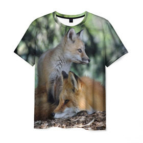 Мужская футболка 3D с принтом Лиса и лесенок в Новосибирске, 100% полиэфир | прямой крой, круглый вырез горловины, длина до линии бедер | Тематика изображения на принте: fox | животное | зверь | красивая | лес | лис | лиса | лисенок | лисица | лисичка | мех | патрикеевна | песец | плутовка | прикольная | природа | рыжая | рыжий цвет | сказка | хвост | хитрая | хищник