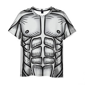 Мужская футболка 3D с принтом Мускулистое тело в Новосибирске, 100% полиэфир | прямой крой, круглый вырез горловины, длина до линии бедер | 