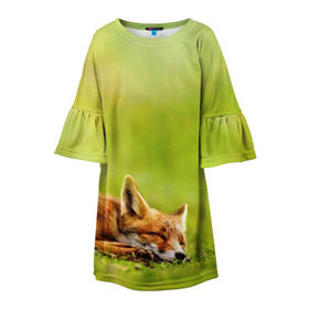 Детское платье 3D с принтом Лисичка спит в Новосибирске, 100% полиэстер | прямой силуэт, чуть расширенный к низу. Круглая горловина, на рукавах — воланы | fox | животное | зверь | красивая | лес | лис | лиса | лисенок | лисица | лисичка | мех | патрикеевна | песец | плутовка | прикольная | природа | рыжая | рыжий цвет | сказка | хвост | хитрая | хищник