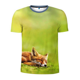 Мужская футболка 3D спортивная с принтом Лисичка спит в Новосибирске, 100% полиэстер с улучшенными характеристиками | приталенный силуэт, круглая горловина, широкие плечи, сужается к линии бедра | fox | животное | зверь | красивая | лес | лис | лиса | лисенок | лисица | лисичка | мех | патрикеевна | песец | плутовка | прикольная | природа | рыжая | рыжий цвет | сказка | хвост | хитрая | хищник