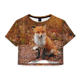 Женская футболка 3D укороченная с принтом Лиса в Новосибирске, 100% полиэстер | круглая горловина, длина футболки до линии талии, рукава с отворотами | Тематика изображения на принте: fox | животное | зверь | красивая | лес | лис | лиса | лисенок | лисица | лисичка | мех | патрикеевна | песец | плутовка | прикольная | природа | рыжая | рыжий цвет | сказка | хвост | хитрая | хищник