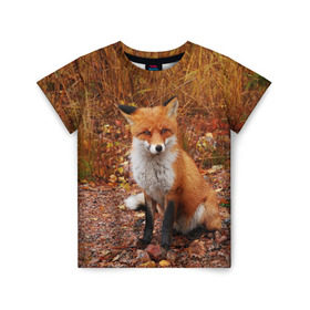 Детская футболка 3D с принтом Лиса в Новосибирске, 100% гипоаллергенный полиэфир | прямой крой, круглый вырез горловины, длина до линии бедер, чуть спущенное плечо, ткань немного тянется | fox | животное | зверь | красивая | лес | лис | лиса | лисенок | лисица | лисичка | мех | патрикеевна | песец | плутовка | прикольная | природа | рыжая | рыжий цвет | сказка | хвост | хитрая | хищник