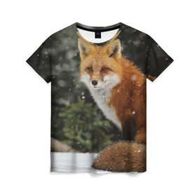 Женская футболка 3D с принтом Лиса в Новосибирске, 100% полиэфир ( синтетическое хлопкоподобное полотно) | прямой крой, круглый вырез горловины, длина до линии бедер | fox | животное | зверь | красивая | лес | лис | лиса | лисенок | лисица | лисичка | мех | патрикеевна | песец | плутовка | прикольная | природа | рыжая | рыжий цвет | сказка | хвост | хитрая | хищник