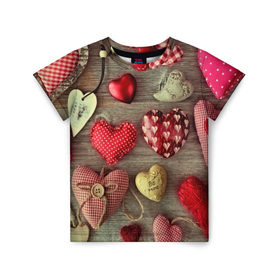 Детская футболка 3D с принтом Плюшевые сердечки в Новосибирске, 100% гипоаллергенный полиэфир | прямой крой, круглый вырез горловины, длина до линии бедер, чуть спущенное плечо, ткань немного тянется | 3d | абстракция | день святого валентина | игрушки | любовь | много | плюшевые | праздник | прикольные | разные | сердечки | цветные | яркие