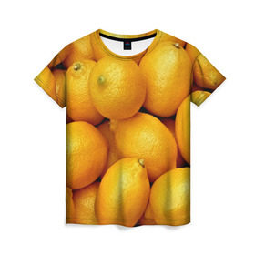 Женская футболка 3D с принтом Лимончики в Новосибирске, 100% полиэфир ( синтетическое хлопкоподобное полотно) | прямой крой, круглый вырез горловины, длина до линии бедер | Тематика изображения на принте: 3d | витамин | еда | желтый | лето | лимон | много | пища | прикольные | сочные | фрукты | цитрус | яркие