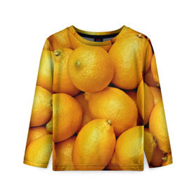 Детский лонгслив 3D с принтом Лимончики в Новосибирске, 100% полиэстер | длинные рукава, круглый вырез горловины, полуприлегающий силуэт
 | Тематика изображения на принте: 3d | витамин | еда | желтый | лето | лимон | много | пища | прикольные | сочные | фрукты | цитрус | яркие