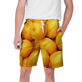 Мужские шорты 3D с принтом Лимончики в Новосибирске,  полиэстер 100% | прямой крой, два кармана без застежек по бокам. Мягкая трикотажная резинка на поясе, внутри которой широкие завязки. Длина чуть выше колен | Тематика изображения на принте: 3d | витамин | еда | желтый | лето | лимон | много | пища | прикольные | сочные | фрукты | цитрус | яркие