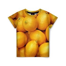 Детская футболка 3D с принтом Лимончики в Новосибирске, 100% гипоаллергенный полиэфир | прямой крой, круглый вырез горловины, длина до линии бедер, чуть спущенное плечо, ткань немного тянется | 3d | витамин | еда | желтый | лето | лимон | много | пища | прикольные | сочные | фрукты | цитрус | яркие