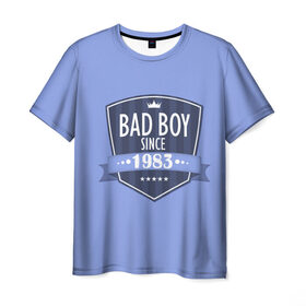 Мужская футболка 3D с принтом Плохой мальчик с 1983 в Новосибирске, 100% полиэфир | прямой крой, круглый вырез горловины, длина до линии бедер | 1983 | bad boy | since | год рождения | дата | мальчик