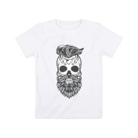 Детская футболка хлопок с принтом Бородатый череп в Новосибирске, 100% хлопок | круглый вырез горловины, полуприлегающий силуэт, длина до линии бедер | Тематика изображения на принте: арт | борода | мертвец | прикольные | скелет | усы | череп