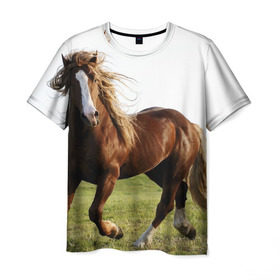 Мужская футболка 3D с принтом Лошадь в Новосибирске, 100% полиэфир | прямой крой, круглый вырез горловины, длина до линии бедер | вожжи | голоп | грация | езда | есаул | жеребец | животное | кобыла | кобылица | конь | копыта | копыто | лошадь | пегас | пони | рысак | сбруя | скакун | скачет | стойло | троя