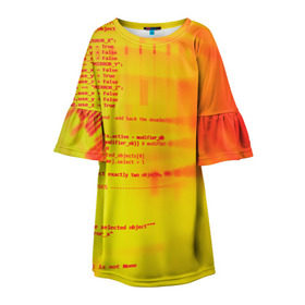 Детское платье 3D с принтом Компьютерный код в Новосибирске, 100% полиэстер | прямой силуэт, чуть расширенный к низу. Круглая горловина, на рукавах — воланы | желтый | кибер | код | оранжевый | прога