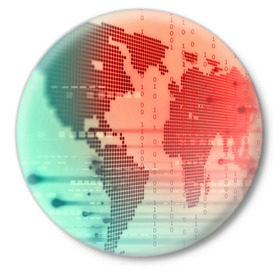 Значок с принтом Цифровой мир в Новосибирске,  металл | круглая форма, металлическая застежка в виде булавки | Тематика изображения на принте: зеленый | карта | кибер | красный