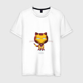 Мужская футболка хлопок с принтом ironcat в Новосибирске, 100% хлопок | прямой крой, круглый вырез горловины, длина до линии бедер, слегка спущенное плечо. | cat | github | ironcat | ironman