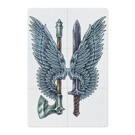 Магнитный плакат 2Х3 с принтом Оружие ангелов в Новосибирске, Полимерный материал с магнитным слоем | 6 деталей размером 9*9 см | Тематика изображения на принте: ангел | крылья | меч | топор