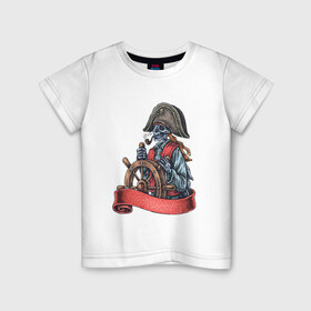 Детская футболка хлопок с принтом Пират в Новосибирске, 100% хлопок | круглый вырез горловины, полуприлегающий силуэт, длина до линии бедер | Тематика изображения на принте: воробей | джек | пират | скелет | череп
