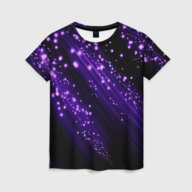 Женская футболка 3D с принтом Twinkle в Новосибирске, 100% полиэфир ( синтетическое хлопкоподобное полотно) | прямой крой, круглый вырез горловины, длина до линии бедер | 3d | абстракция | блеск | линии | лучи | огоньки | полосы | прикольные | пятна | свет | темный | фиолетовый | яркие