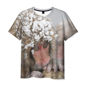 Мужская футболка 3D с принтом Обезьянка и зима в Новосибирске, 100% полиэфир | прямой крой, круглый вырез горловины, длина до линии бедер | Тематика изображения на принте: бабуин | гамадрил | гиббон | горилла | гуманоид | дарвин | животное | зоопарк | кинг конг | мартышка | маугли | обезьяна | орангутанг | предок | примат | рожа | хомо сапиенс | шимпанзе