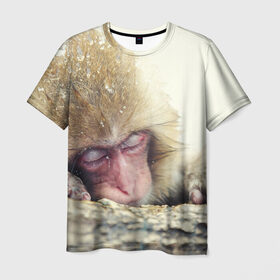 Мужская футболка 3D с принтом Обезьянка спит в Новосибирске, 100% полиэфир | прямой крой, круглый вырез горловины, длина до линии бедер | бабуин | животное | обезьяна | орангутанг | примат